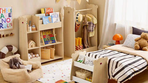 Rootz Kids Clothes Rack - Children's Garment Stand - Hanging Rail - Solid Wood Bar - Shoe Storage - 71cm x 110cm x 40cm