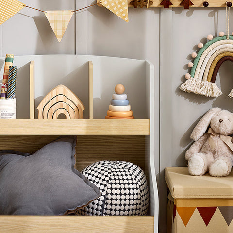 Rootz Children's Toy Shelf - Kids Storage Rack - Wooden Material - Tilt Protection - 60cm x 68cm x 37cm
