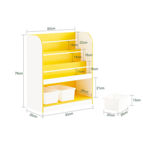 Rootz Kids Storage Shelf - Organizer - Bookcase - Space Saving - 63cm x 76cm x 30cm - Yellow & White
