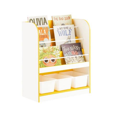 Rootz Kids Storage Shelf - Organizer - Bookcase - Space Saving - 63cm x 76cm x 30cm - Yellow & White