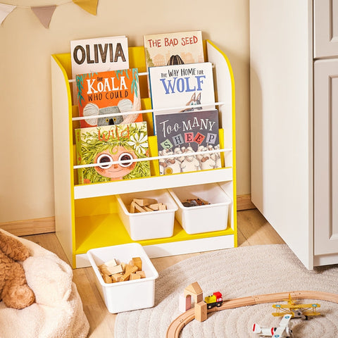 Rootz Kids Storage Shelf - Organizer - Bookcase - Space Saving - 63cm x 76cm x 30cm - Yellow & White