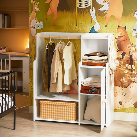 Rootz Kinder Wardrobe with Stand - Children's Closet - Kids' Storage - Secure & Space-Saving - 94x110x35cm