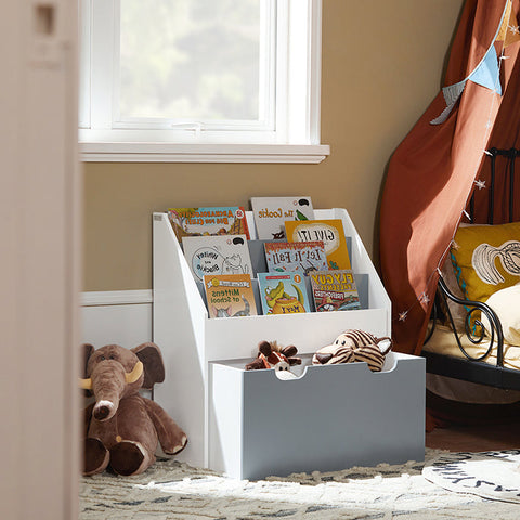 Rootz Children's Bookshelf with Toy Chest - Storage Organizer - Bookcase - MDF Material - Easy Access for Toddlers - With Wheels - 62.5cm x 70cm x 30cm