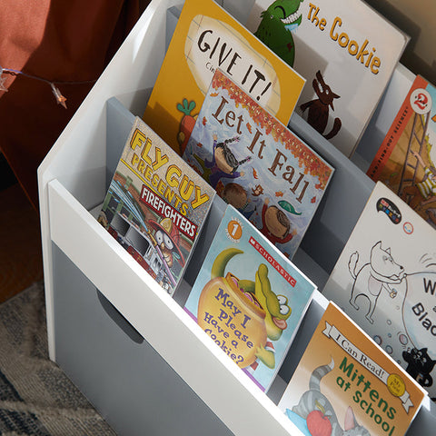 Rootz Children's Bookshelf with Toy Chest - Storage Organizer - Bookcase - MDF Material - Easy Access for Toddlers - With Wheels - 62.5cm x 70cm x 30cm