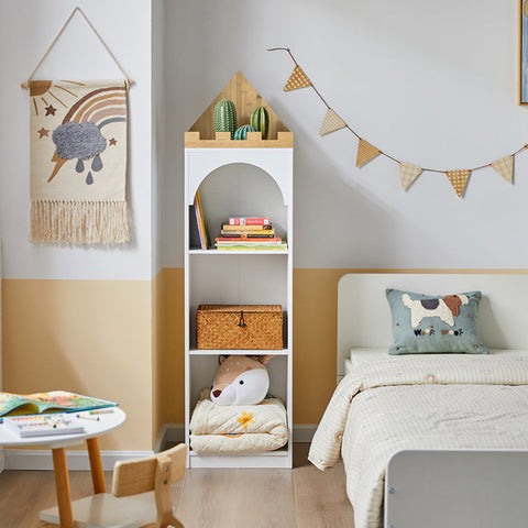 Rootz Children's Bookshelf - Storage Shelf - Kids Room Organizer - Castle Design - Eco-Friendly Paint - Anti-Tip Safety - 40cm x 150cm x 30cm