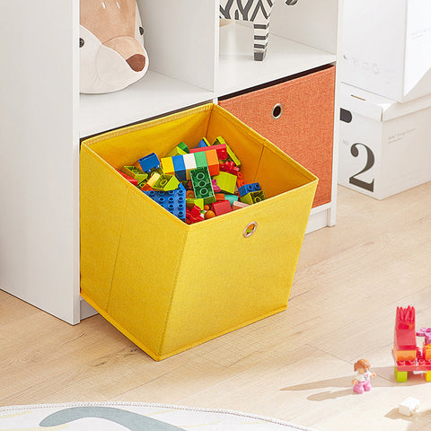Rootz Children's Bookshelf and Storage Organizer - Toy Shelf - Book Rack - Includes 4 Compartments and 2 Fabric Boxes - Wall Secure with Tilt Lock - MDF and Non-Woven Fabric - 65cm x 91cm x 27cm
