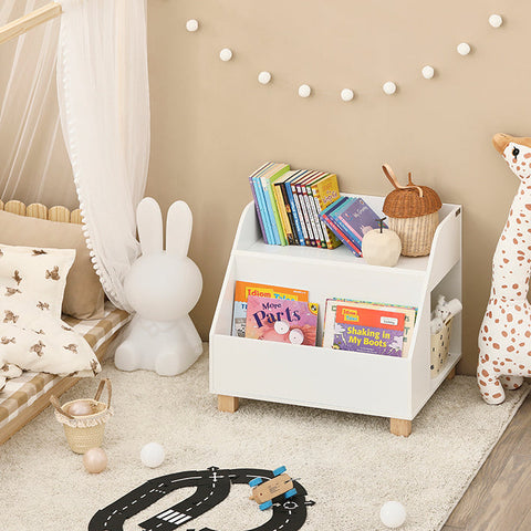 Rootz Children's Storage Shelf - Toy Organizer - Bookcase for Kids - Sturdy Pine Legs - Dual Compartments - Ideal for Books and Toys - 60cm x 53cm x 48cm