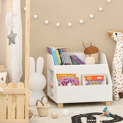 Rootz Children's Storage Shelf - Toy Organizer - Bookcase for Kids - Sturdy Pine Legs - Dual Compartments - Ideal for Books and Toys - 60cm x 53cm x 48cm