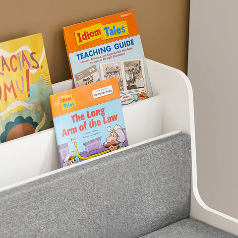 Rootz Children's Bench with Bookshelf and Seat Cushion - Toy Chest - Storage Box with Wheels - MDF Construction - Durable & Spacious - Supports up to 120kg - 100cm x 70cm x 45cm