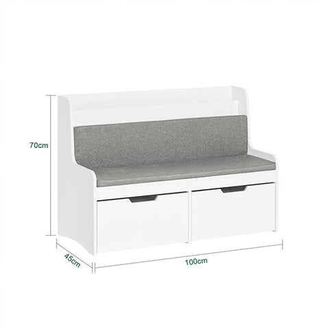 Rootz Children's Bench with Bookshelf and Seat Cushion - Toy Chest - Storage Box with Wheels - MDF Construction - Durable & Spacious - Supports up to 120kg - 100cm x 70cm x 45cm