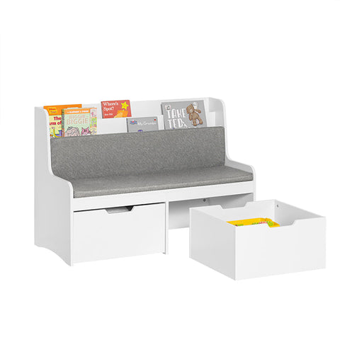 Rootz Children's Bench with Bookshelf and Seat Cushion - Toy Chest - Storage Box with Wheels - MDF Construction - Durable & Spacious - Supports up to 120kg - 100cm x 70cm x 45cm