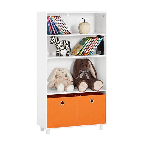 Rootz Children's Bookshelf with Storage Boxes - Toy Organizer - Kids Bookcase - MDF and Bamboo Construction - Tilt Lock Safety Feature - Easy Assembly - 60cm x 110cm x 25cm