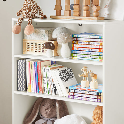 Rootz Children's Bookshelf with Storage Boxes - Toy Organizer - Kids Bookcase - MDF and Bamboo Construction - Tilt Lock Safety Feature - Easy Assembly - 60cm x 110cm x 25cm