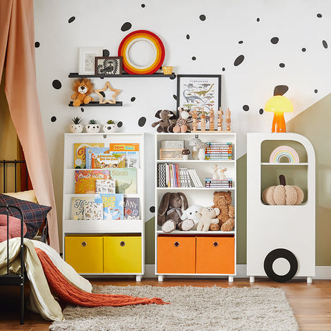 Rootz Children's Bookshelf with Storage Boxes - Toy Organizer - Bookcase - MDF and Bamboo - Wall Secure - Easy Assembly - 60cm x 110cm x 25cm