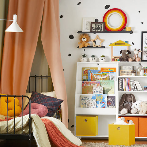 Rootz Children's Bookshelf with Storage Boxes - Toy Organizer - Bookcase - MDF and Bamboo - Wall Secure - Easy Assembly - 60cm x 110cm x 25cm