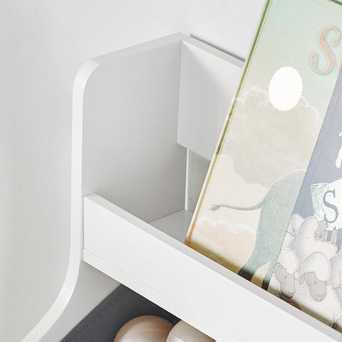 Rootz Children's Bookshelf with Toy Chest - Storage Organizer - Kids Bookcase - MDF and Fabric Construction - Easy Assembly - 63cm x 80cm x 32cm