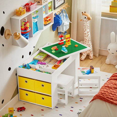 Rootz Children's Activity Table Set with 2 Chairs - Play Table - Gaming Table - Includes Storage Bins - Dual-Use Tabletop - Space-Saving Design - Durable Build - 87cm x 50cm x 50cm