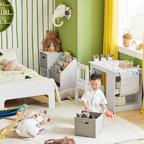 Rootz Children's Bookshelf - Toy Storage Organizer - Kids Bookcase - Durable PB(E1) Material - 5 Compartments - Label-Friendly Fabric Bins - 80cm x 61cm x 30cm