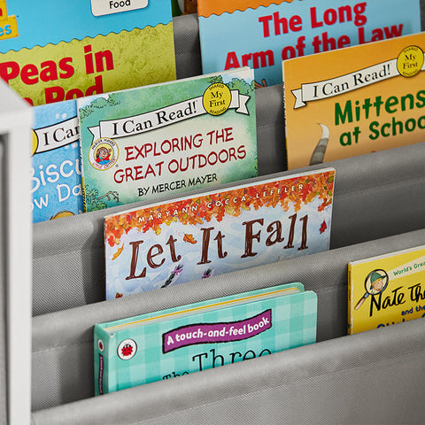Rootz Children's Bookshelf - Toy Storage Organizer - Kids Bookcase - Durable PB(E1) Material - 5 Compartments - Label-Friendly Fabric Bins - 80cm x 61cm x 30cm