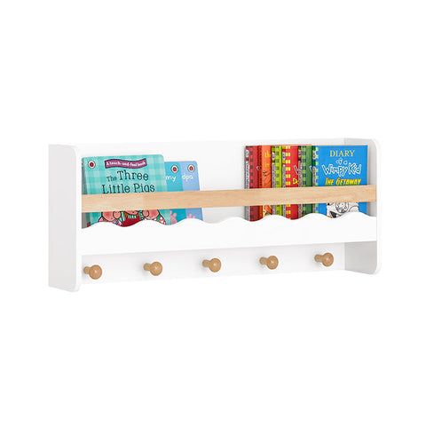 Rootz Children's Wall Coat Rack with Storage - Bookshelf - Wall Shelf - Space-Saving Design - Scratch Protection - Easy Assembly - 79cm x 36cm x 8cm