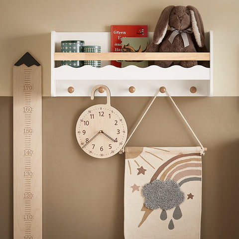 Rootz Children's Wall Coat Rack with Storage - Bookshelf - Wall Shelf - Space-Saving Design - Scratch Protection - Easy Assembly - 79cm x 36cm x 8cm
