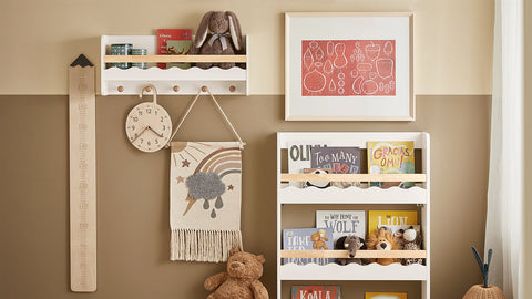 Rootz Children's Wall Coat Rack with Storage - Bookshelf - Wall Shelf - Space-Saving Design - Scratch Protection - Easy Assembly - 79cm x 36cm x 8cm