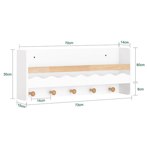Rootz Children's Wall Coat Rack with Storage - Bookshelf - Wall Shelf - Space-Saving Design - Scratch Protection - Easy Assembly - 79cm x 36cm x 8cm