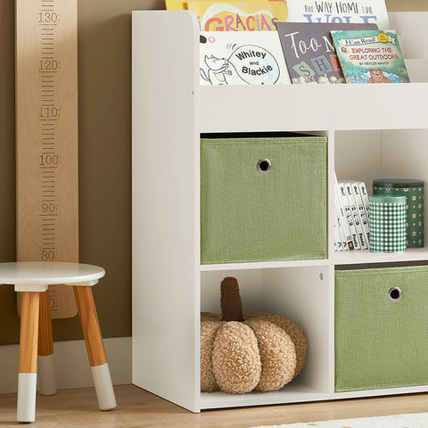 Rootz Children's Bookcase with 2 Fabric Boxes - Toy Shelf - Storage Rack - MDF Construction - Wall Secure Tilt Lock - Space-Saving Design - 60cm x 36cm x 20cm