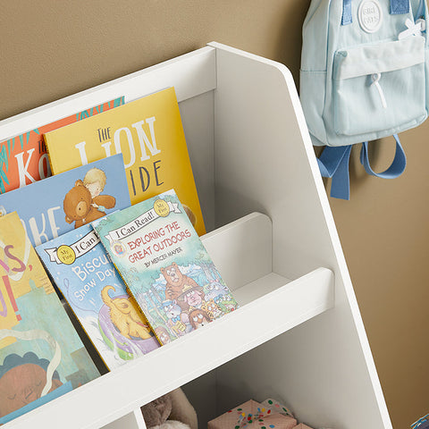 Rootz Mobile Children's Bookshelf with Toy Chest - Storage Rack - Kids' Organizer - MDF Construction - Safety Wall Attachment - Easy Assembly - 76cm x 100cm x 40cm