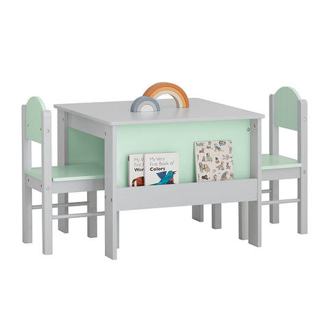 Rootz Kids Table and Chair Set - Children's Furniture - MDF(E1), Wood - Bookshelf - Stable Support - 60cm x 60cm x 48cm