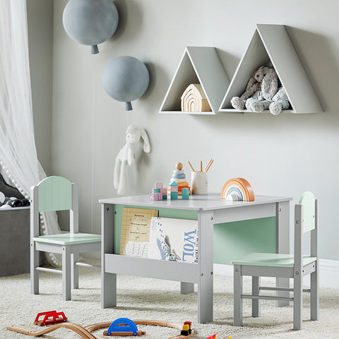 Rootz Kids Table and Chair Set - Children's Furniture - MDF(E1), Wood - Bookshelf - Stable Support - 60cm x 60cm x 48cm