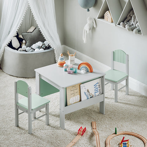 Rootz Kids Table and Chair Set - Children's Furniture - MDF(E1), Wood - Bookshelf - Stable Support - 60cm x 60cm x 48cm