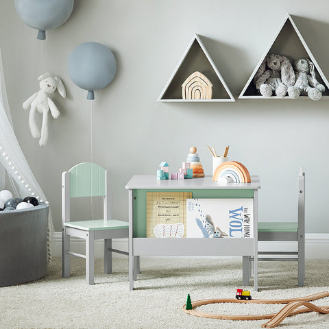 Rootz Kids Table and Chair Set - Children's Furniture - MDF(E1), Wood - Bookshelf - Stable Support - 60cm x 60cm x 48cm