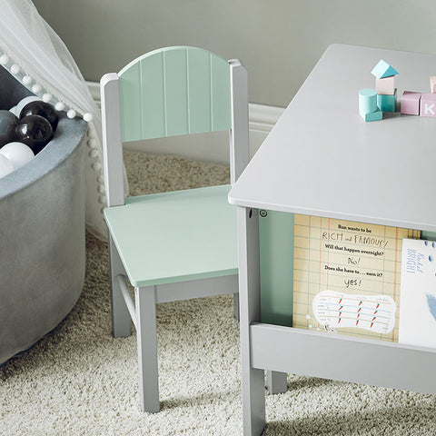 Rootz Kids Table and Chair Set - Children's Furniture - MDF(E1), Wood - Bookshelf - Stable Support - 60cm x 60cm x 48cm