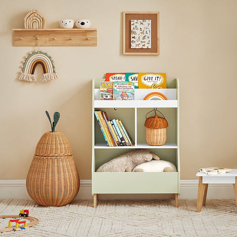 Rootz Children's Bookshelf - Toy Storage Rack - Kids' Organizer - MDF and Pine Construction - Safety Anti-Tip Design - Easy Assembly - 60cm x 89cm x 36cm