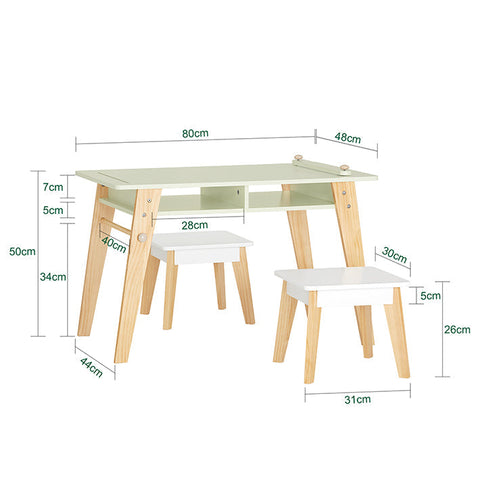 Rootz Kids Activity Table Set with 2 Stools - Study Desk - Craft Table - Space-Saving Design - Durable MDF & Pine Construction - Includes Paper Roll Holder - 80cm x 50cm x 48cm