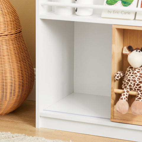 Rootz Children's Storage Shelf with Sliding Door - Bookshelf - Toy Organizer - MDF and Bamboo - Safe and Stable with Tilt Protection - Easy Assembly - 63cm x 80cm x 35cm