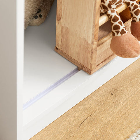 Rootz Children's Storage Shelf with Sliding Door - Bookshelf - Toy Organizer - MDF and Bamboo - Safe and Stable with Tilt Protection - Easy Assembly - 63cm x 80cm x 35cm