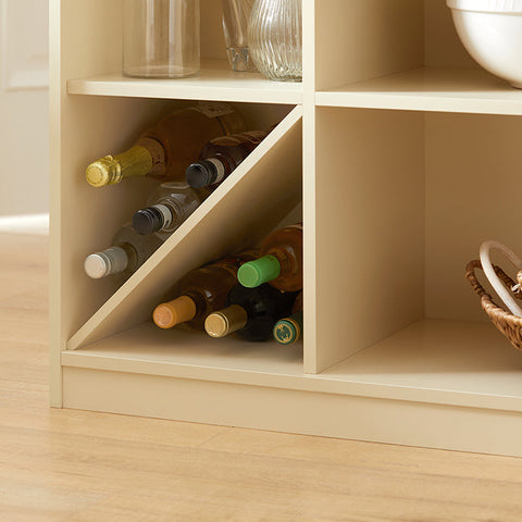 Rootz Modern Kitchen Island - Sideboard - Buffet Cabinet - MDF and Rubber Wood - Spacious Storage with 5 Compartments and 2 Drawers - Wine Bottle Storage - 120cm x 90cm x 60cm