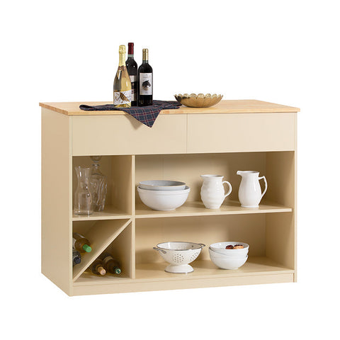 Rootz Modern Kitchen Island - Sideboard - Buffet Cabinet - MDF and Rubber Wood - Spacious Storage with 5 Compartments and 2 Drawers - Wine Bottle Storage - 120cm x 90cm x 60cm