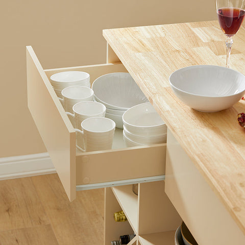 Rootz Modern Kitchen Island - Sideboard - Buffet Cabinet - MDF and Rubber Wood - Spacious Storage with 5 Compartments and 2 Drawers - Wine Bottle Storage - 120cm x 90cm x 60cm