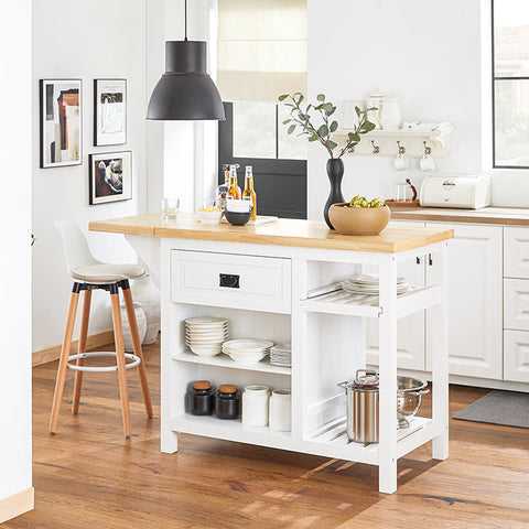 Rootz Kitchen Island - Sideboard - Bar Table - Expandable Design - Adjustable Storage - Easy Assembly - 110-145cm x 95cm x 60cm