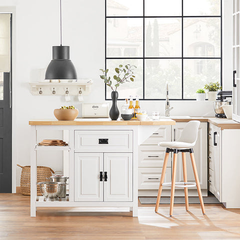 Rootz Kitchen Island - Sideboard - Bar Table - Expandable Design - Adjustable Storage - Easy Assembly - 110-145cm x 95cm x 60cm