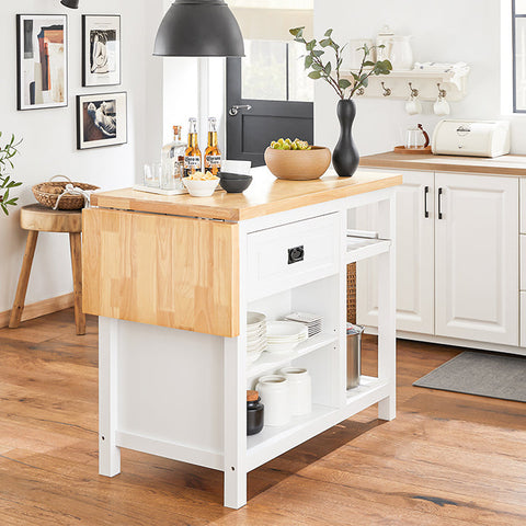 Rootz Kitchen Island - Sideboard - Bar Table - Expandable Design - Adjustable Storage - Easy Assembly - 110-145cm x 95cm x 60cm