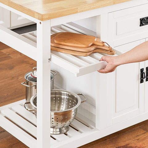 Rootz Kitchen Island - Sideboard - Bar Table - Expandable Design - Adjustable Storage - Easy Assembly - 110-145cm x 95cm x 60cm