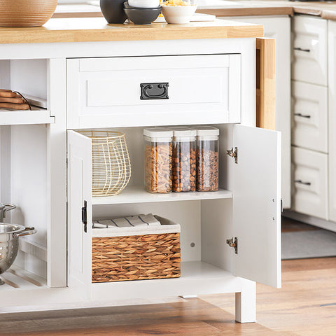 Rootz Kitchen Island - Sideboard - Bar Table - Expandable Design - Adjustable Storage - Easy Assembly - 110-145cm x 95cm x 60cm