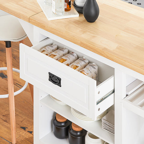 Rootz Kitchen Island - Sideboard - Bar Table - Expandable Design - Adjustable Storage - Easy Assembly - 110-145cm x 95cm x 60cm