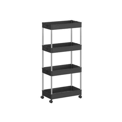 Rootz Niche Shelf - Storage Rack - Organizer - PP Plastic - Stainless Steel Tubes - 22cm x 40cm x 88cm - Black - 6 Hooks - Easy Assembly - Space Saving