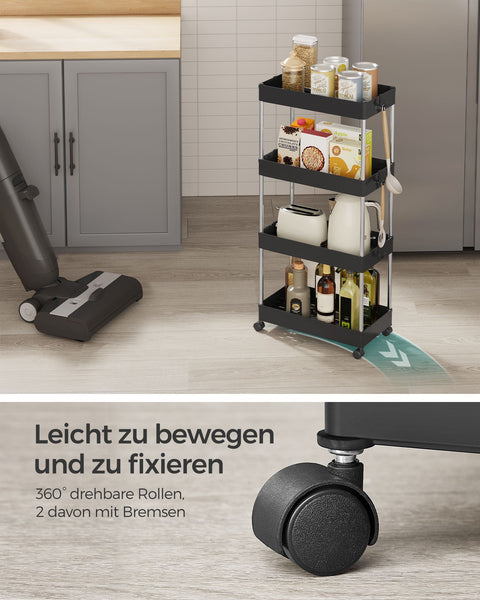 Rootz Niche Shelf - Storage Rack - Organizer - PP Plastic - Stainless Steel Tubes - 22cm x 40cm x 88cm - Black - 6 Hooks - Easy Assembly - Space Saving