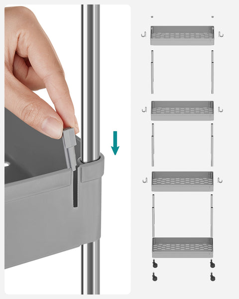 Rootz Gray Niche Shelf - Storage Rack - Organizer - PP Plastic - Stainless Steel Tubes - 22cm x 40cm x 88cm - 20kg Capacity